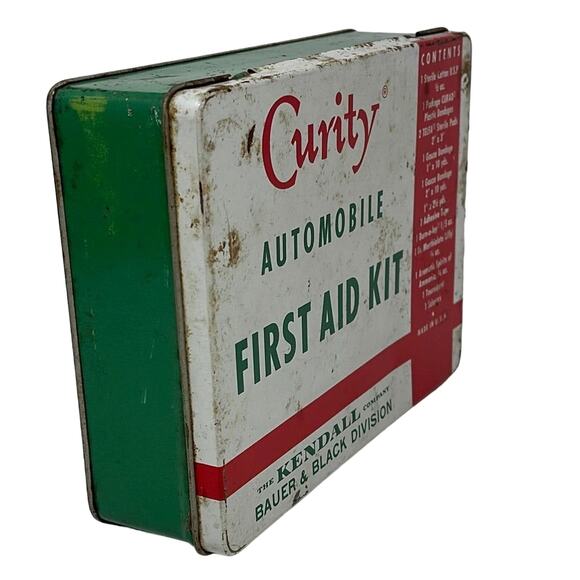 Curity Automobile First Aid Kit Vintage Medical Kendall Company Gauze Bandage - Picture 3 of 7